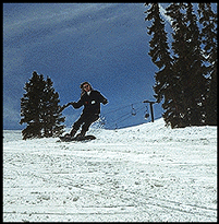 A Colorado 'trigger chick' tames the slopes at Loveland Ski Area.