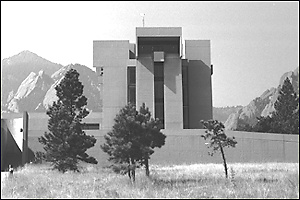 [NCAR set against the Boulder Flatirons]